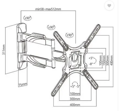 NB P4 6 Way Swivel Tilt TV Wall Mount 32-55-inch Full Motion Cantilever